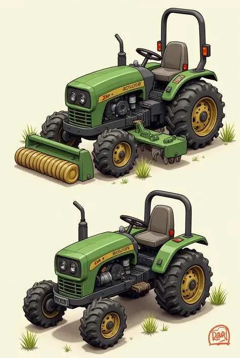 It looks like mini grass cutter machine as tracter in that I used seeding to land and ploughing land and it looks like planting machine and handle looks like out of vehicle it should hold handle and walk together vehicle this vehicle used for formera