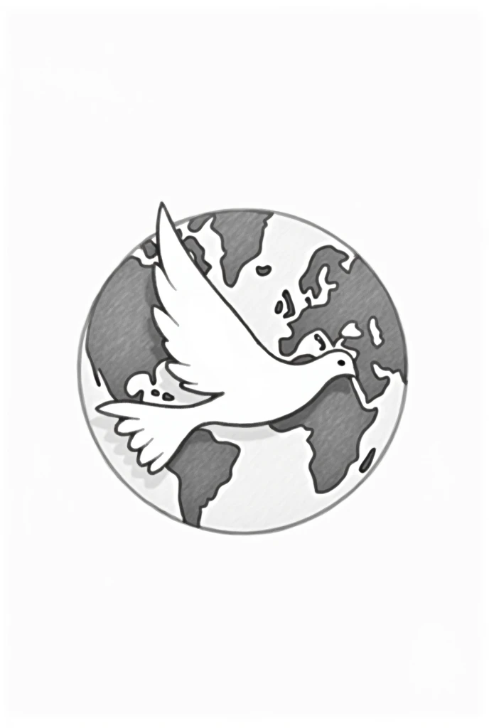 Peace day poster with pencil sketch  with earth and white dove .like a 15 year od kid drawen