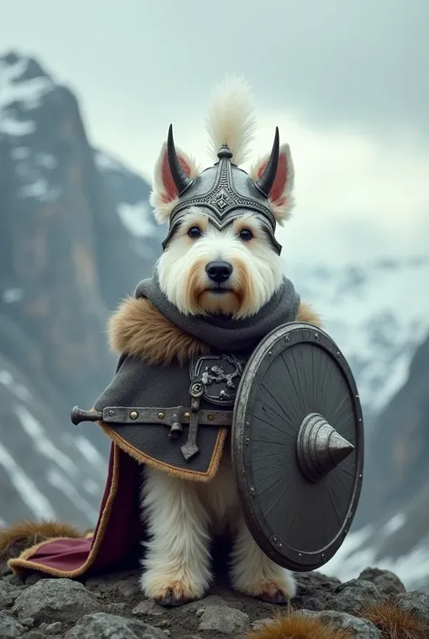 Westie as Viking with sweet face 