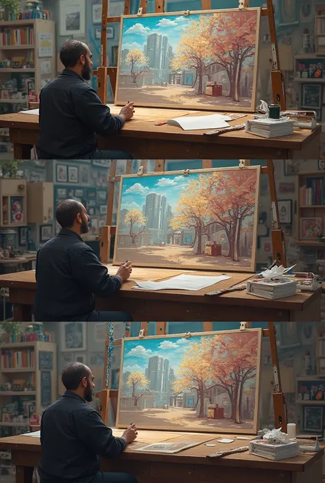 Generate the production process of painting

Change the painting make it like the other one in post production