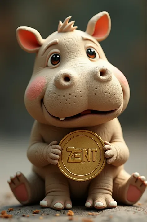 Cute hippo coin with the word Zent