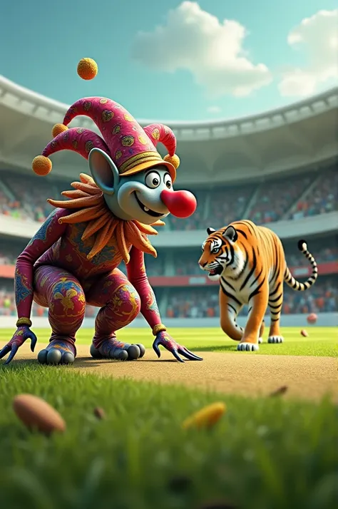 Red peerot hunting a tiger in cricket ground