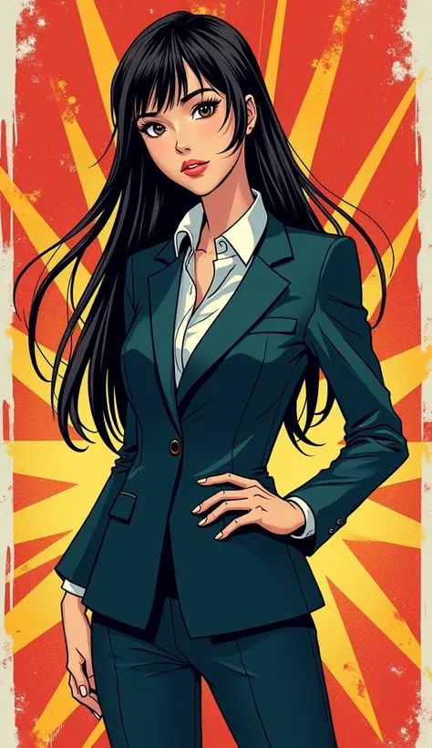 ((American Comics)), Long Hair, woman, suit, thin, Age 25, Japanese