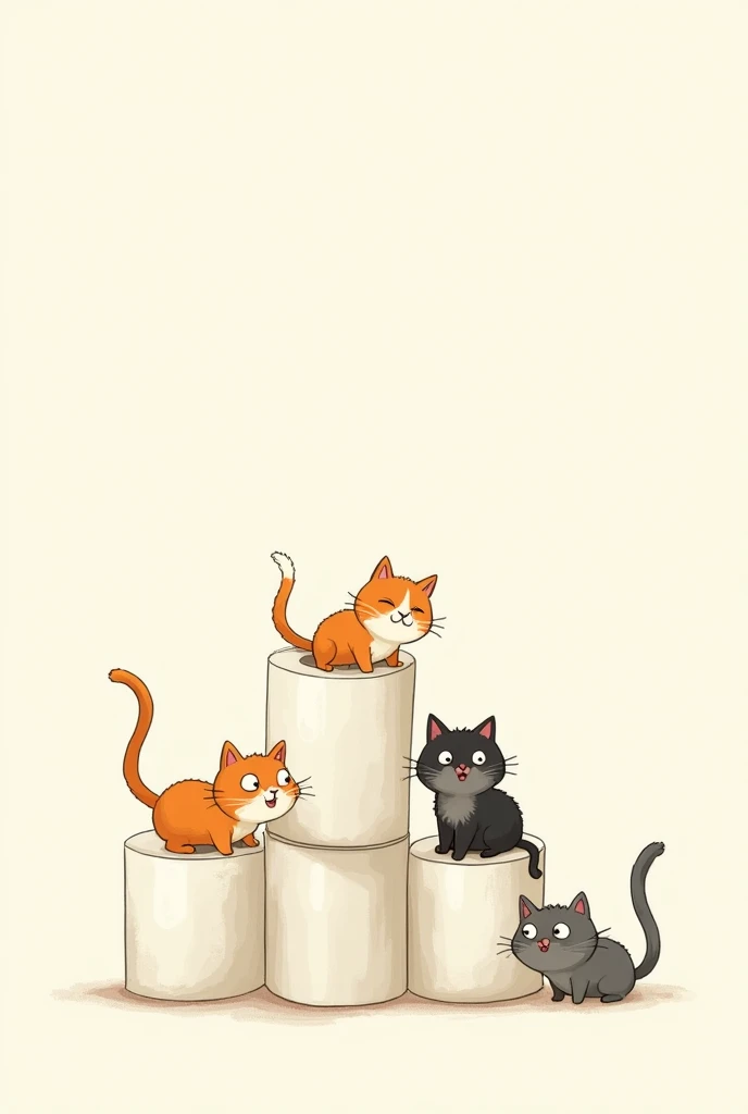 5 cats sitting on toilet paper rolls