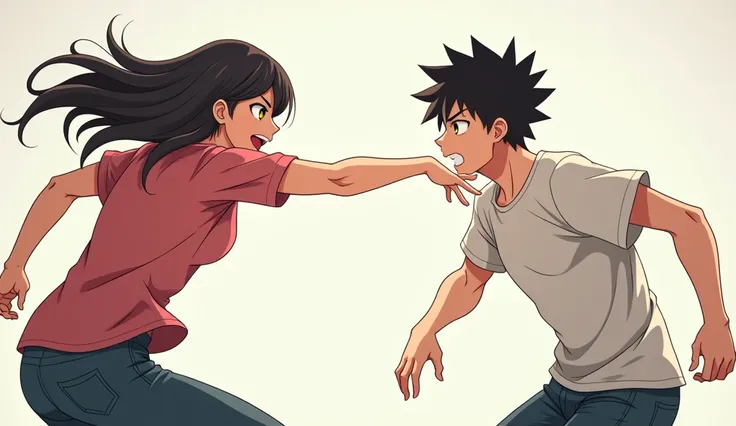 women hitting man in the face anime image. both are wearing tshirt