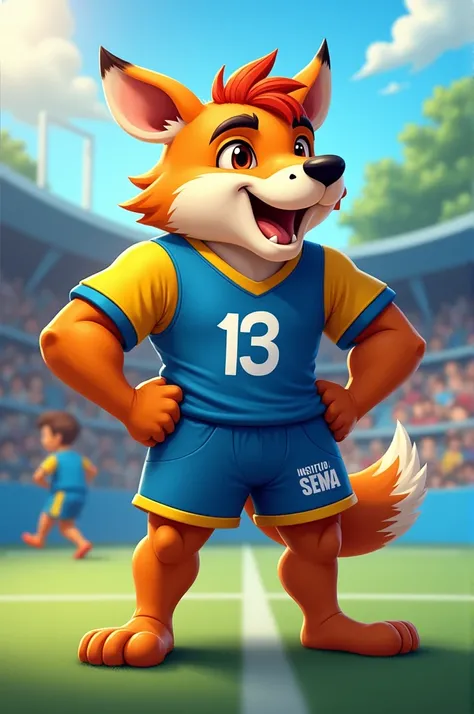 create a mascot (animal) strong, in blue and yellow sports uniform, who fights for the social cause and represents the social project Instituto sema, which means sowing love, Transforming lives, a mascot that meets the following criteria, be very eye-catch...