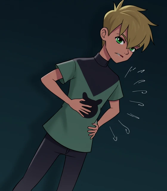 Create Photo of Boy 2d Adrien agreste as hungry and stomach growling