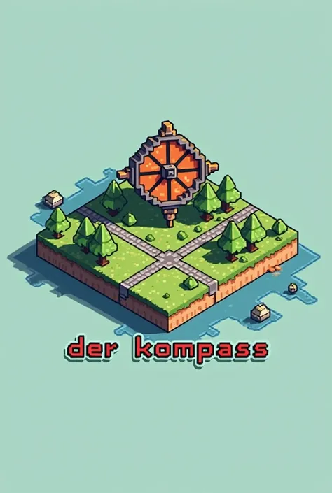 Logo of a map company based on minecraft that says DER KOMPASS below based on minecraft made in minecraft. With a minecraft map based on 1960

 

