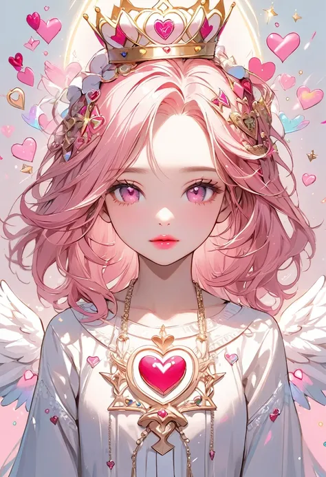 (masterpiece, best quality),subtle colors, post-grunge, concept art, paint splatters, intricate details. trends in art station, detailed depiction,contemporary art, BREAK (Her name is Jegudiel, A beautiful angel of healing.teenage,pink hair,fresh lips,beau...