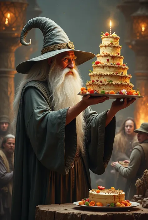 Gandalf dropping a birthday cake 