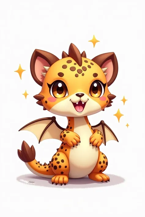 kawaii cute Dragon-jaguar Fantasy, cookie, cookierun, solo, chibi, fullbody, white background