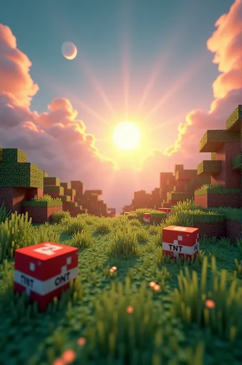 Here’s an enhanced and detailed prompt for the background and block arrangement, integrating the blocks you’ve mentioned:

"Create a visually striking background for a Minecraft-themed YouTube thumbnail, featuring a cinematic sky with a vibrant blue and pu...