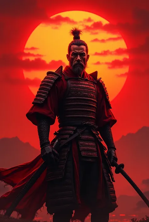 Samurai in red sun mobile wallpaper 