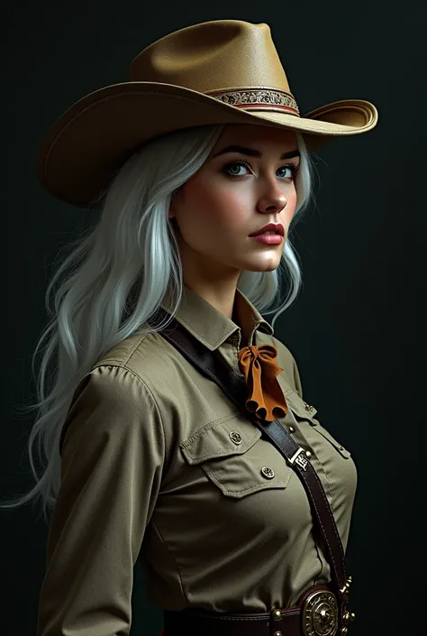 Hyperrealistic portrait of a woman by David Hockney and Alphonse Mucha,fantasy art, photo realistic, dynamic lighting, art station, Poster, Volumetric lighting, Very detailed faces, 4K, awarded,, 1 , in the dark, deep shadow, discreet,tiro de cowboy,(offic...