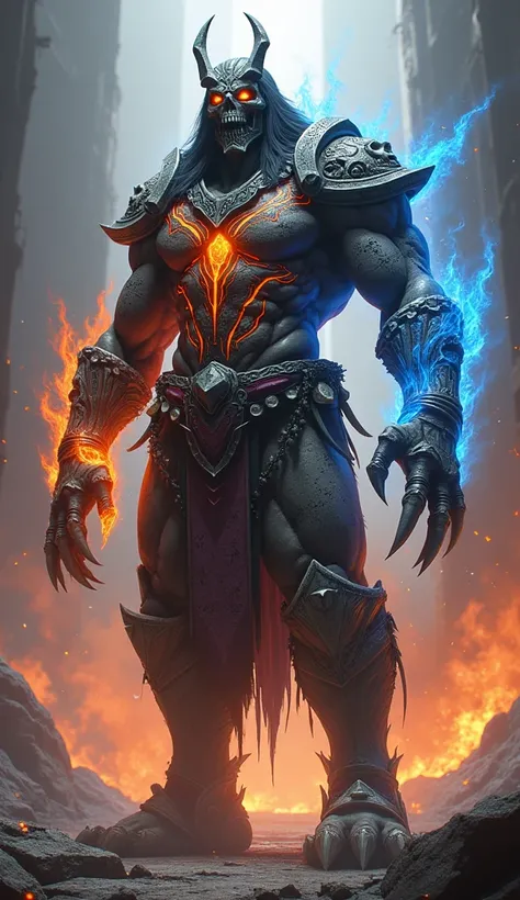  "The Elemental Revenant""A fearsome warrior creature born from the Mortal Kombat universe, towering and muscular, with a skin that appears to shift like molten lava beneath a cracked stone exterior. Its body is covered in intricate tribal markings glowing...