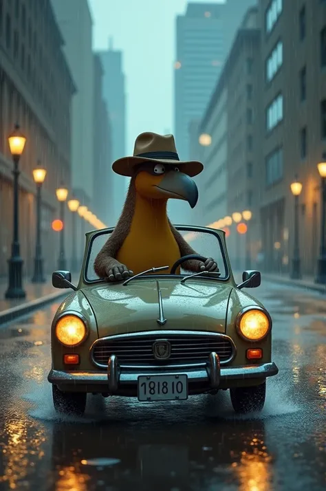 Platypus perry driving car and raining outside 