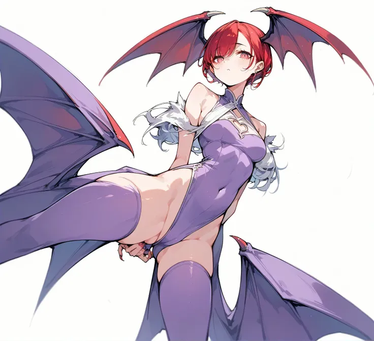 Completely naked,anime girl with red hair and a purple outfit holding a bat, Succubus, Lilith, beautiful Succubus, Succubus in tight short dress, demon anime girl, dragon girl, zerochan art, Demonic, zerochan, top rated on pixiv, r / art, r/art, r /art, by...