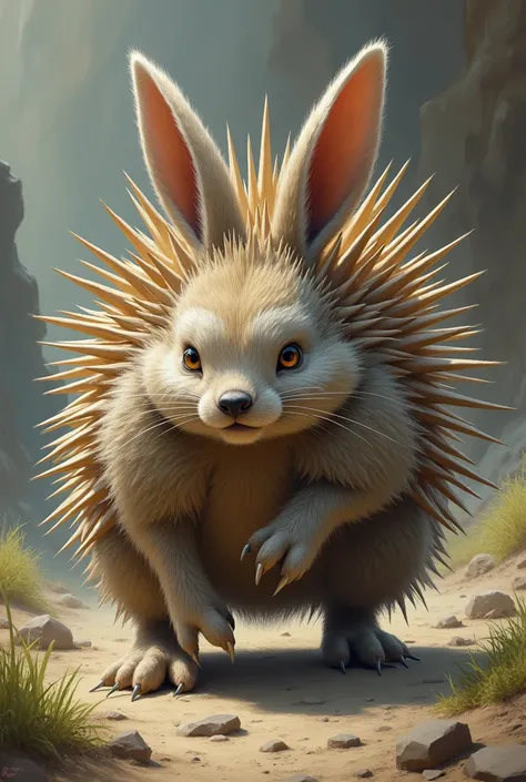 A creature with the speed of a rabbit and the defensive power of a hedgehog.。When it senses danger it curls up and raises its spines.。