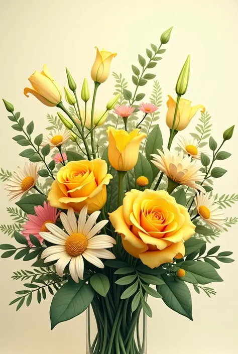 bouquet of flowers and yellow roses 