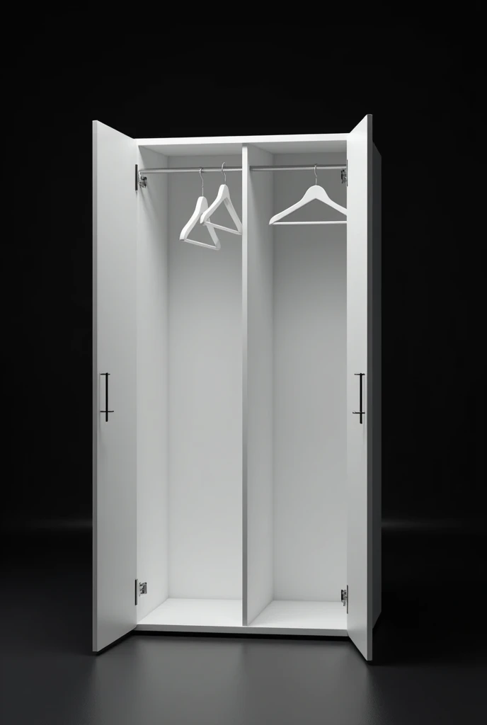 A wardrobe with black background, white wardrobe with two empty hanger open wardrobe  bigger wardrobe 