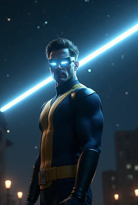 Marvel&#39;s Cyclops firing laser beams from his eyes at night.