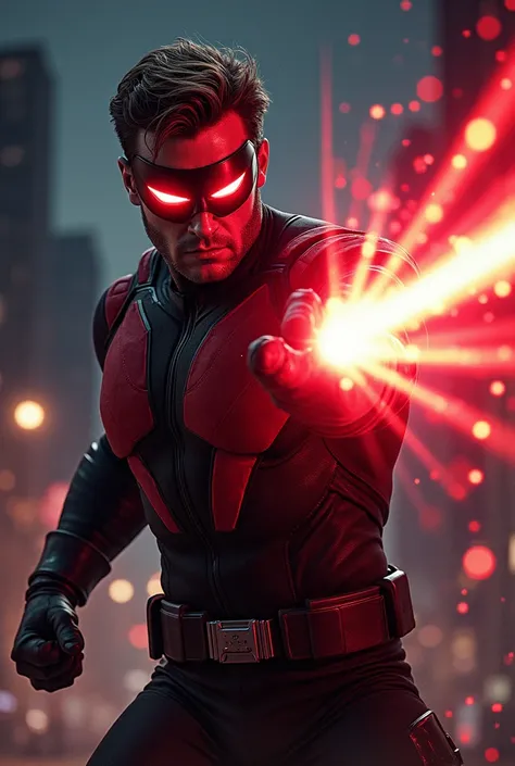 Marvel&#39;s Cyclops firing laser blast from his red eyes at night.