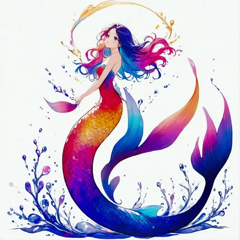 Brand logo、A mermaid&#39;s tail splashes and becomes art、Beautiful color splash, White background、