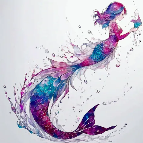 Brand logo、A mermaid&#39;s tail splashes and becomes art、Beautiful color splash, White background、