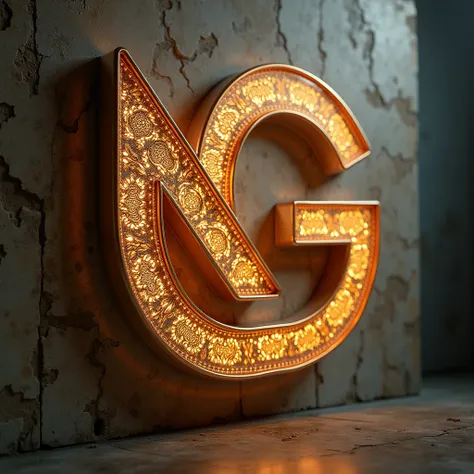 A stunning 3D logo for Nerss Global Concept, illuminated with a soft, golden glow. The logo features the letters N , G and C intertwined, symbolizing the fusion of three elements. The design is adorned with delicate patterns and global motifs, reflecting t...