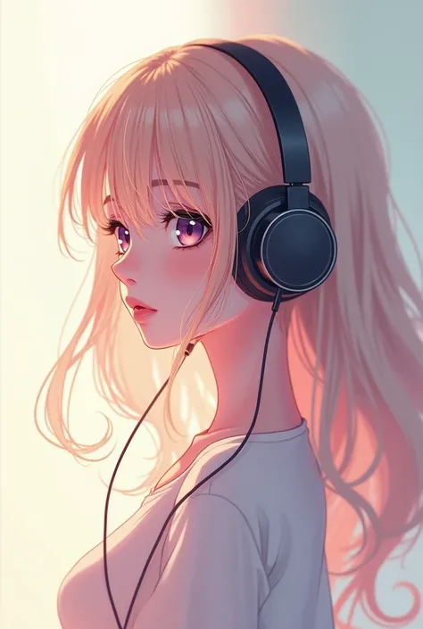 Anime girl listening to music with headphones on