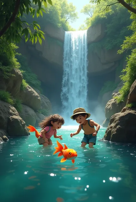 Together, they discovered a hidden waterfall and made friends with a playful fish.