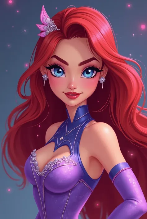 Mulher coreana de cabelo roxo longo e rosto perfeito e asas de borboleta estilo Winx a roupa estilo Winx brigando com homen borboleta de máscara e asas cósmica de armadura eles brigando fora da terra 🌍 na órbita brigando com essse homem borboleta 