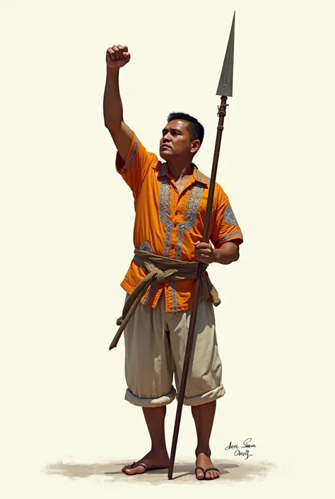 diego silang, traditional filipino attire, holding spear, raised fist, spanish colony enemy, war, minimalist, aesthetic, drawing