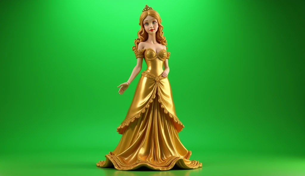  golden statue of cute little princess green screen