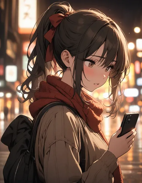 Girl using a smartphone,ponytail,