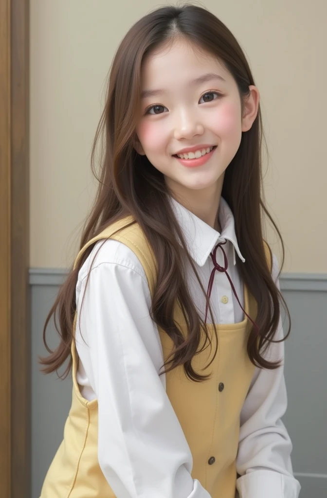 Smiling female junior high school student、Brown Hair、Student Uniform、Portrait、Best Quality、masterpiece、High resolution、Fine details、Realistic、Photorealistic、Very detailed depiction、
