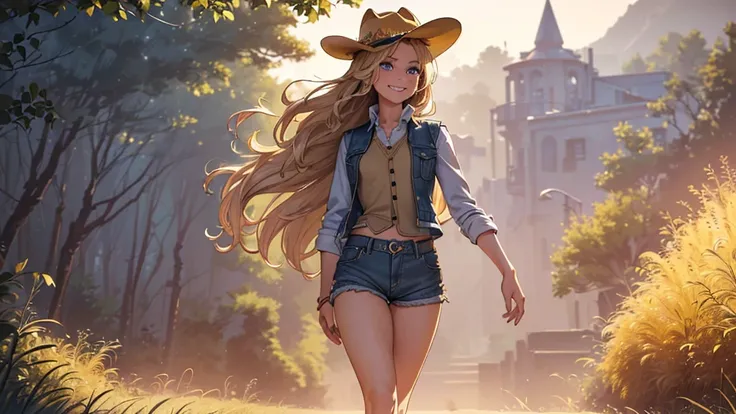 (Ultra Real), (Illustration), (High Resolution), (8K), (Very Detailed), (Best Illustration), (Beautiful Detailed Eyes), (Best Quality), (Super Detailed), (Masterpiece), (Wallpaper), (Detailed Face), Solo, (Dynamic Pose, back turned), One Girl, Blond Wavy H...