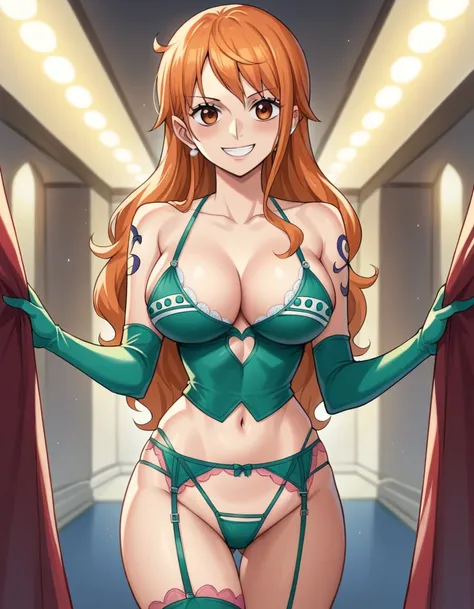 score_9, score_8_up, score_7_up, source_anime, best quality, clear face, nami, orange hair, long hair, orange eyes, , perfect bo...