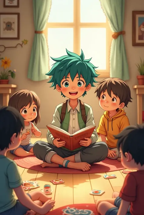 child gojo telling stories to his friends 