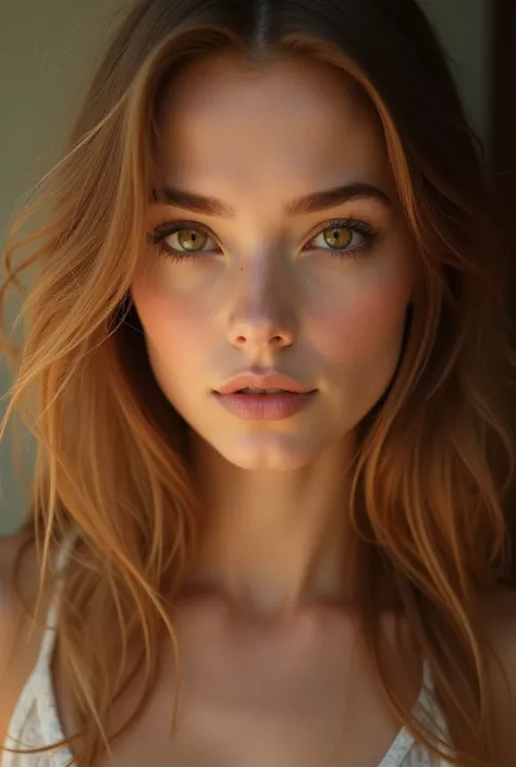 Woman with caramel hair and light brown eyes.