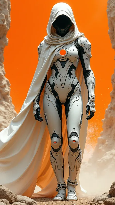 scifi artwork by roblunda mccallum, in the style of blink-and-you-miss-it detail, full body, dark white and light orange, sci-fi realism, pulp comics, airbrush art, comic art --ar 31:64 --stylize 750 --v 6