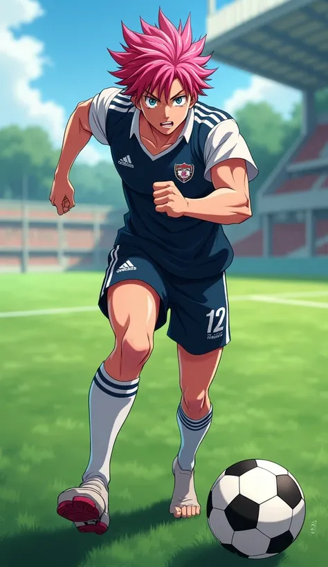 Natsu dragneel, soccer, tight sock, naked, realistic, underwear 