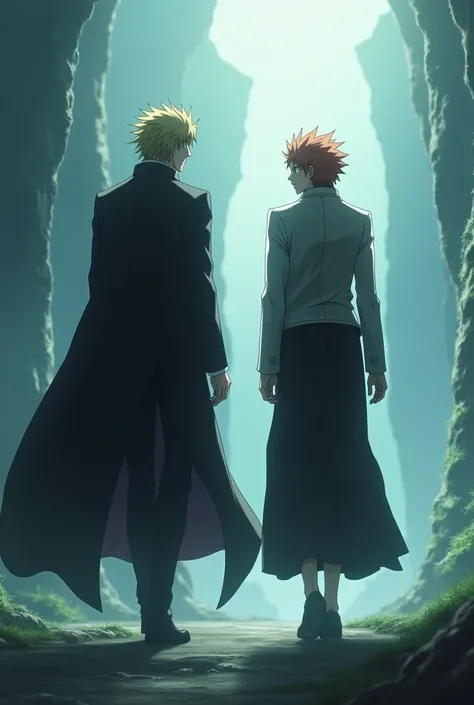 aizen walking with Ichigo while talking with each other