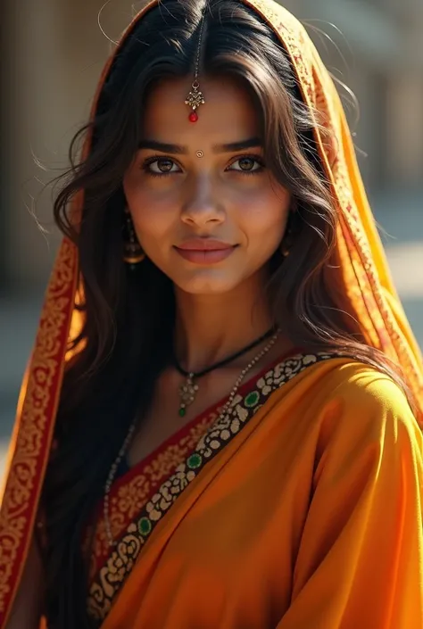 A Indian girls ,long hair , in Saree,