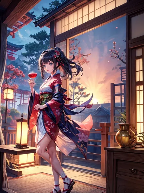 Create a girl with a fantastical and Japanese atmosphere.


