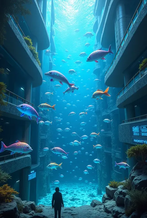 Fish in aquarium futuristic 