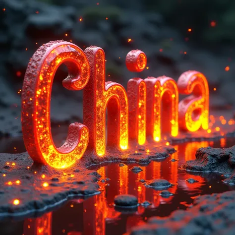 A mesmerizing and vibrant 3D rendering of the "China" logo. The bold and sharp style font exudes a hypnotic effect, as if the letters are dripping and flowing like molten gold. The dynamic design transitions through a captivating array of shades, with each...