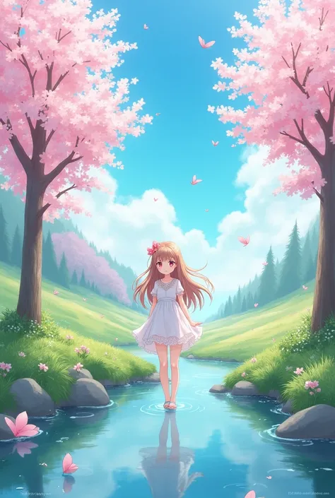 Draw a pure anime scene of spring