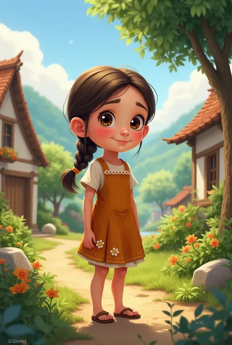 Draw a young girl in a village 
