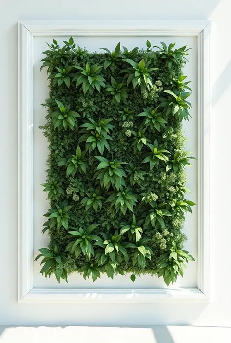 Create a white wall with plants and luxury vertical garden decoration with white frames